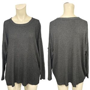 EILEEN FISHER Gray Ribbed Organic Cotton Knit Sweater Top sz XL